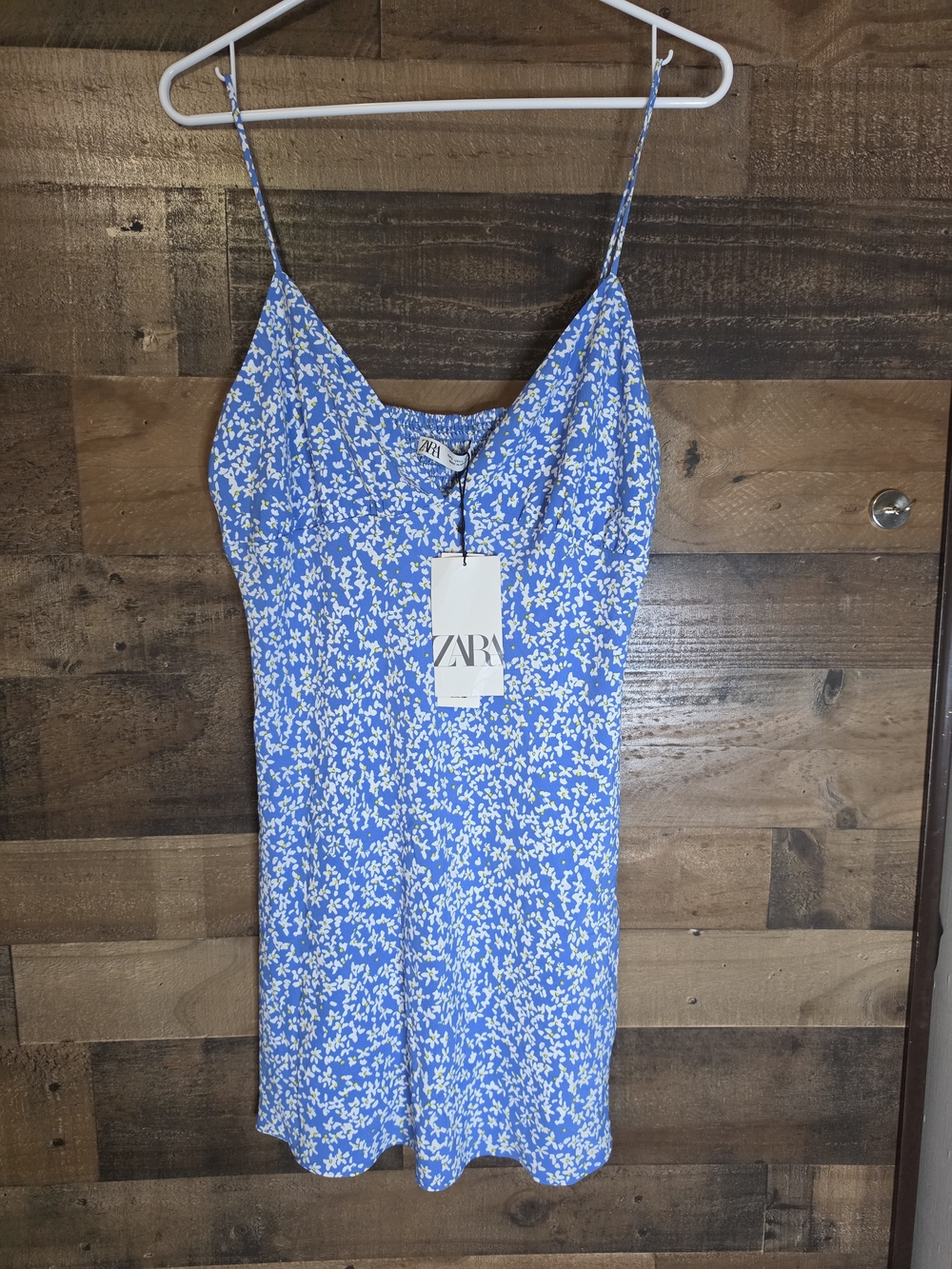 Zara NWT Blue and White Floral Mini Slip Dress